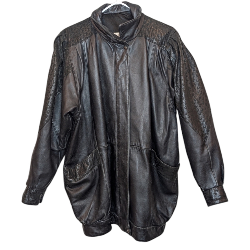 Braemar 80s Vintage Black Leather Feminine Biker Jacket Womens Small